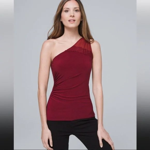 White House Black Market Burgundy One-Shoulder Top - Picture 1 of 7